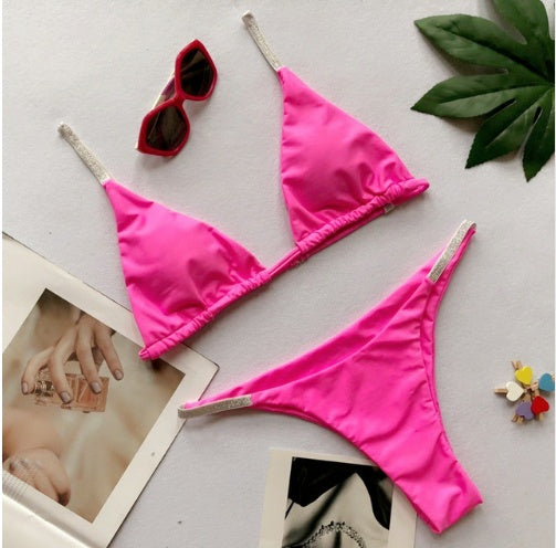 CeremokissNeue Sommer Pailletten Bikini Set Sexy Solide Zwei Stck Bademode Frauen Halter Bademode Baden Schwimmen Biquini Anzug